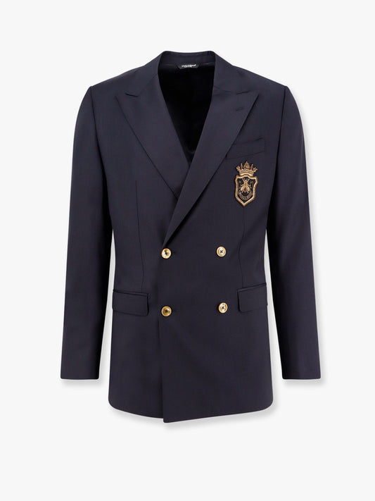 Dolce & Gabbana Men Stretch Virgin Wool Blazer With Frontal Logo Patch