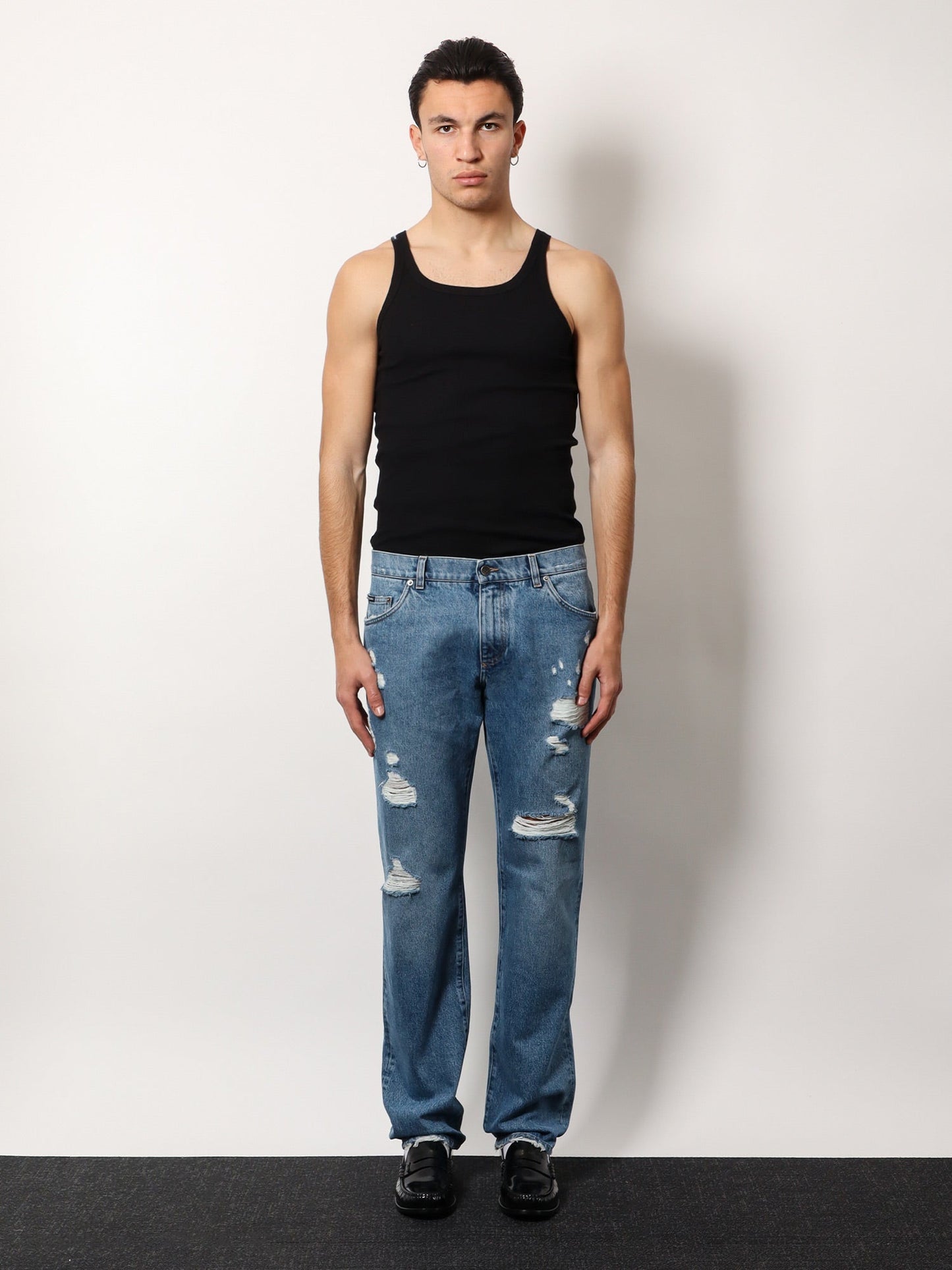 Dolce & Gabbana Men Cotton Jeans With Rippings Detail
