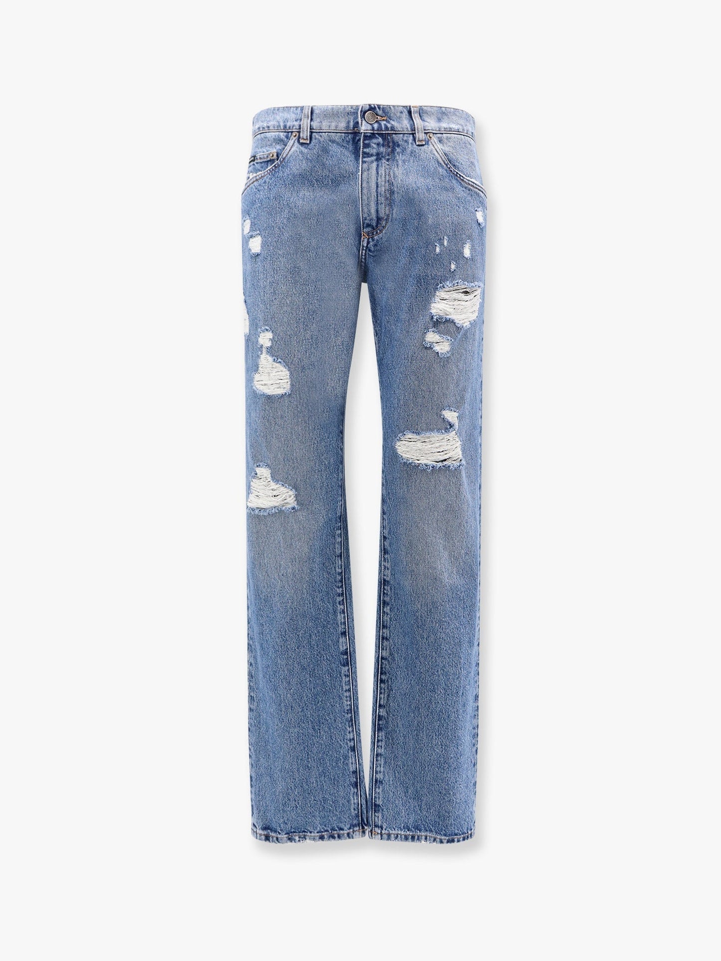 Dolce & Gabbana Men Cotton Jeans With Rippings Detail