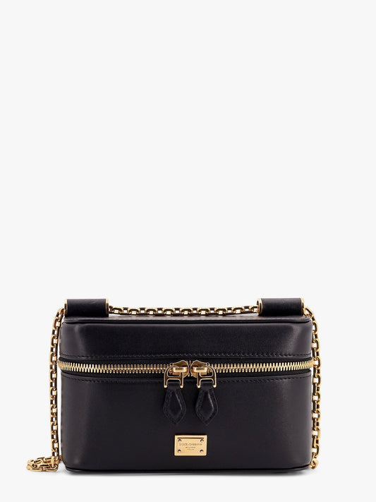 Dolce & Gabbana Women Sicily Leather Shoulder Bag With Metal Logo Tag