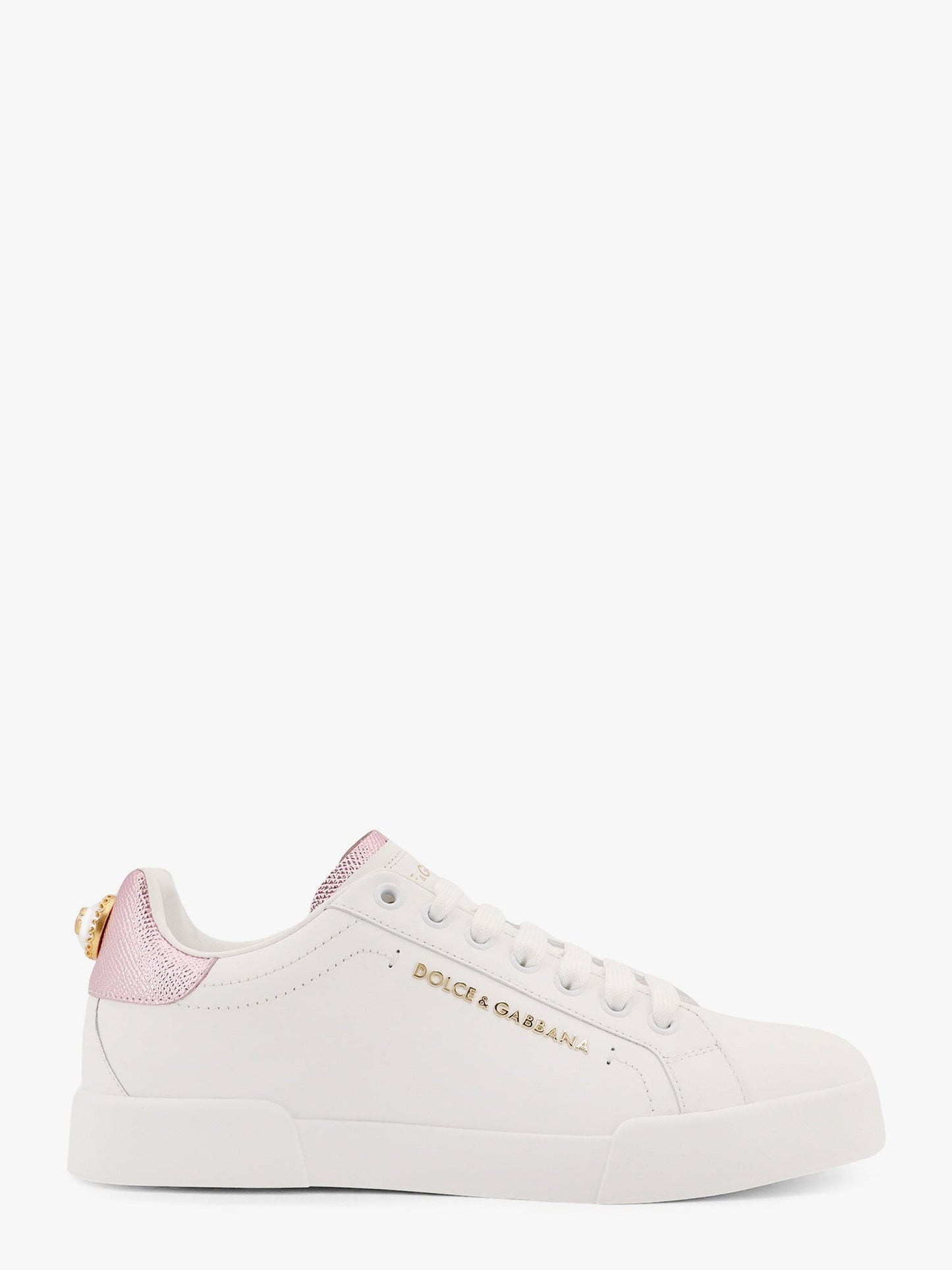 Dolce & Gabbana Women Portofino Leather Low-Top Sneakers With Lateral Lettering Logo