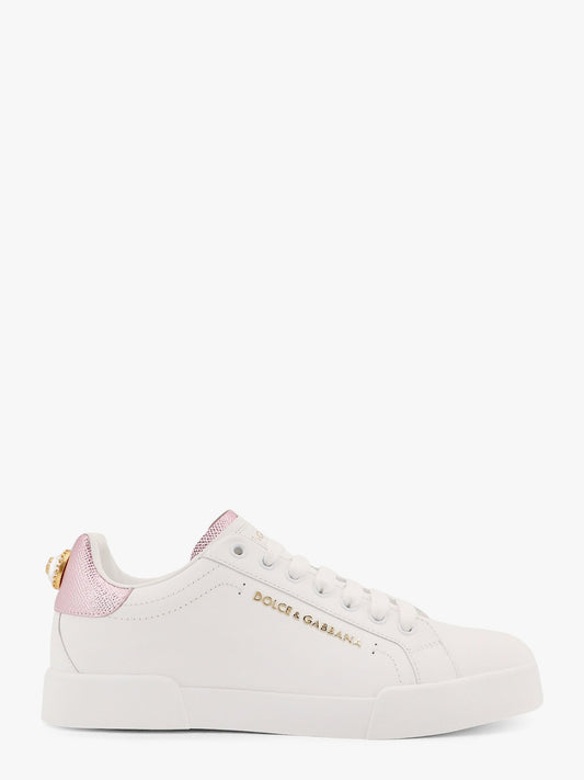 Dolce & Gabbana Women Portofino Leather Low-Top Sneakers With Lateral Lettering Logo