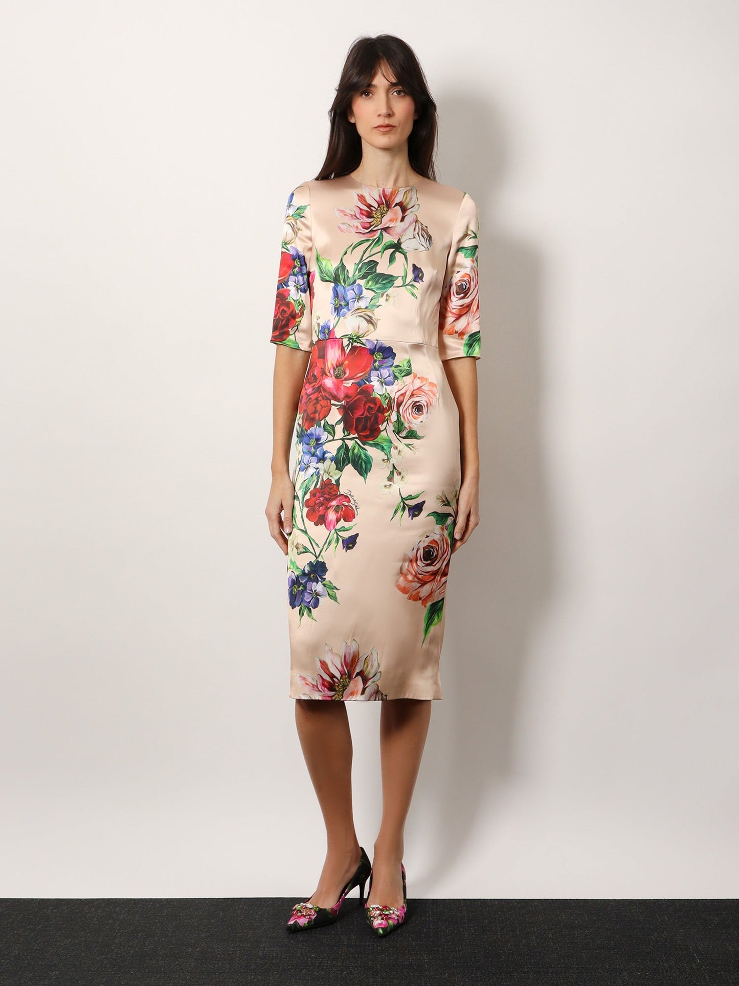 Dolce & Gabbana Women Satin Dress With Iconic Floral Print