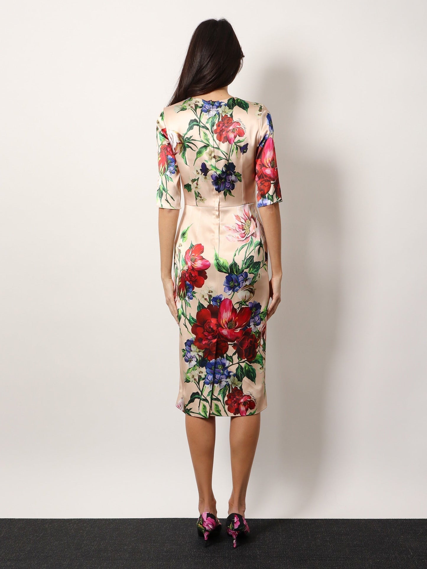 Dolce & Gabbana Women Satin Dress With Iconic Floral Print