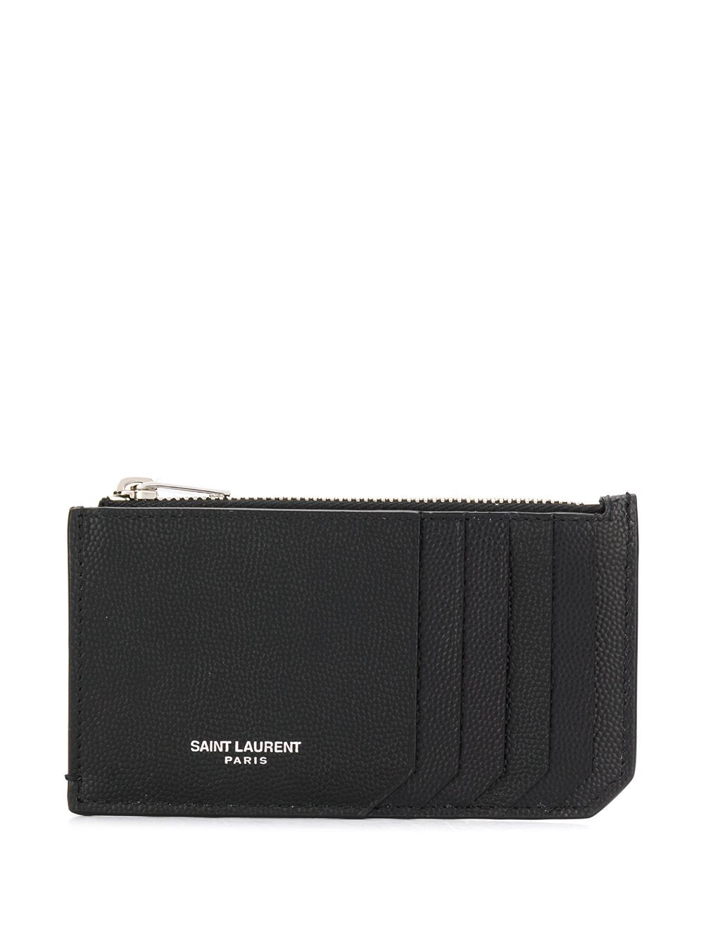 Saint Laurent Men Fragments Zipped Card Case In Grain De Poudre Leather