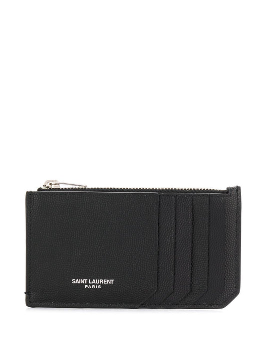 Saint Laurent Men Fragments Zipped Card Case In Grain De Poudre Leather