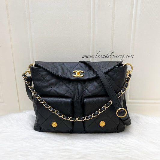 Chanel 25P Maxi Hobo Bag in Black Caviar and AGHW (Model: AS5385)