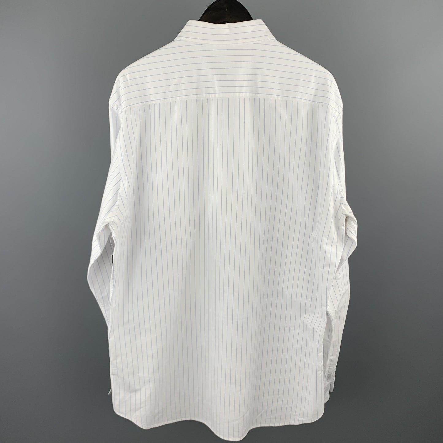 PRADA Size XL White & Blue Pinstripe Cotton Button Down Long Sleeve Shirt