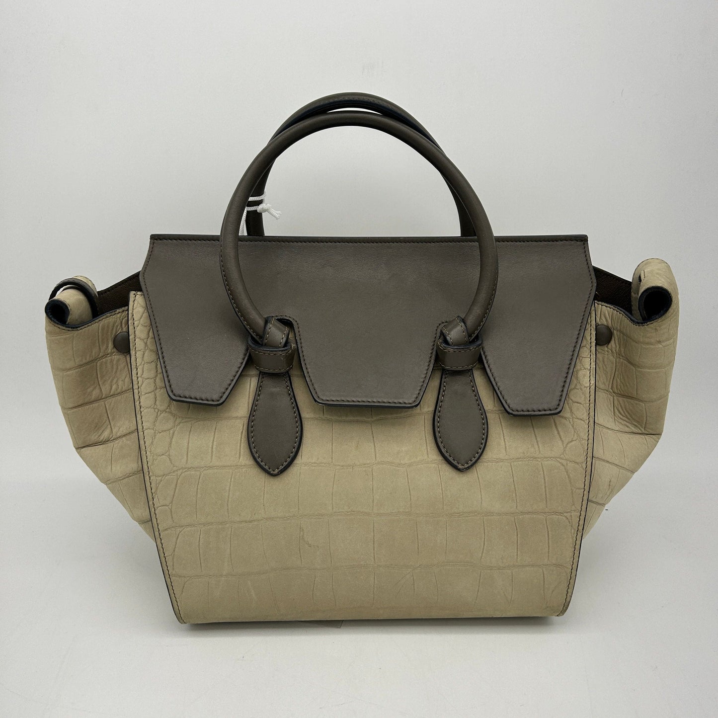 CELINE Crocodile Embossed Nubuck Calfskin Small Tie Knot Tote Grey LA10041