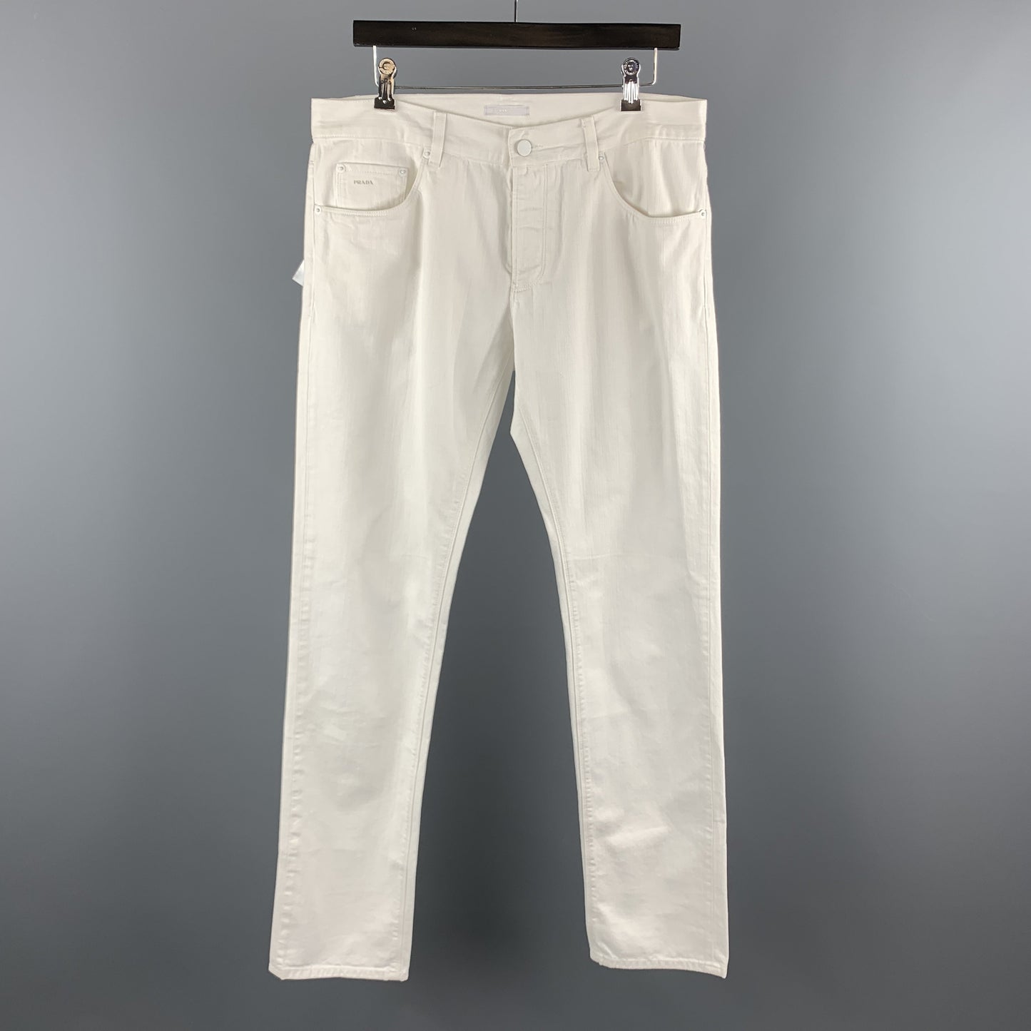 PRADA Size 33 White Solid Denim Button Fly Jeans