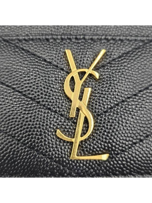 Saint Laurent Gold Hardware Matelasse Caviar Leather Card Wallet Black