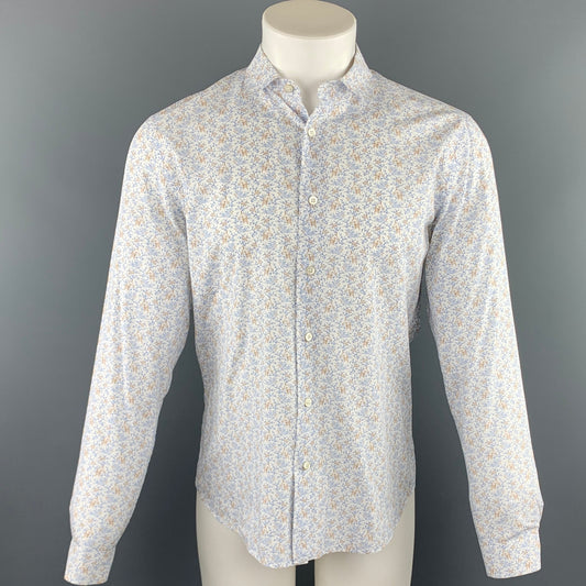 PRADA Size M Blue & Brown Print Cotton Button Up Long Sleeve Shirt