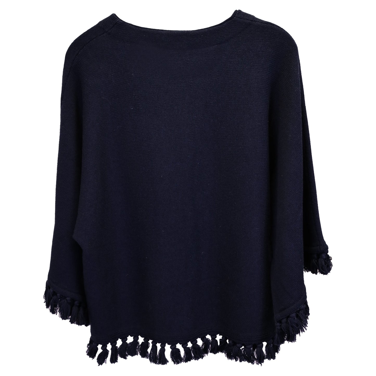 Chloe Fringed Sweater in Navy Wool