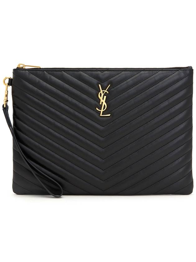 Saint Laurent Gold Monogram Matelasse Clutch Bag Black