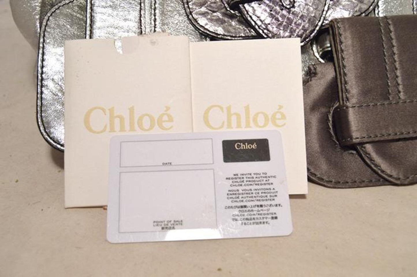 CHLOE Silver Leather Satin Snakeskin Buckle Shoulder Bag