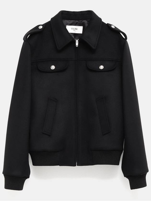 CELINE Shirt Collar Military Zip-Up Jacket Black