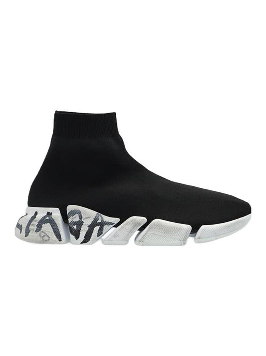 Balenciaga Speed 2.0 Graffiti Knit High Top Sneakers Black