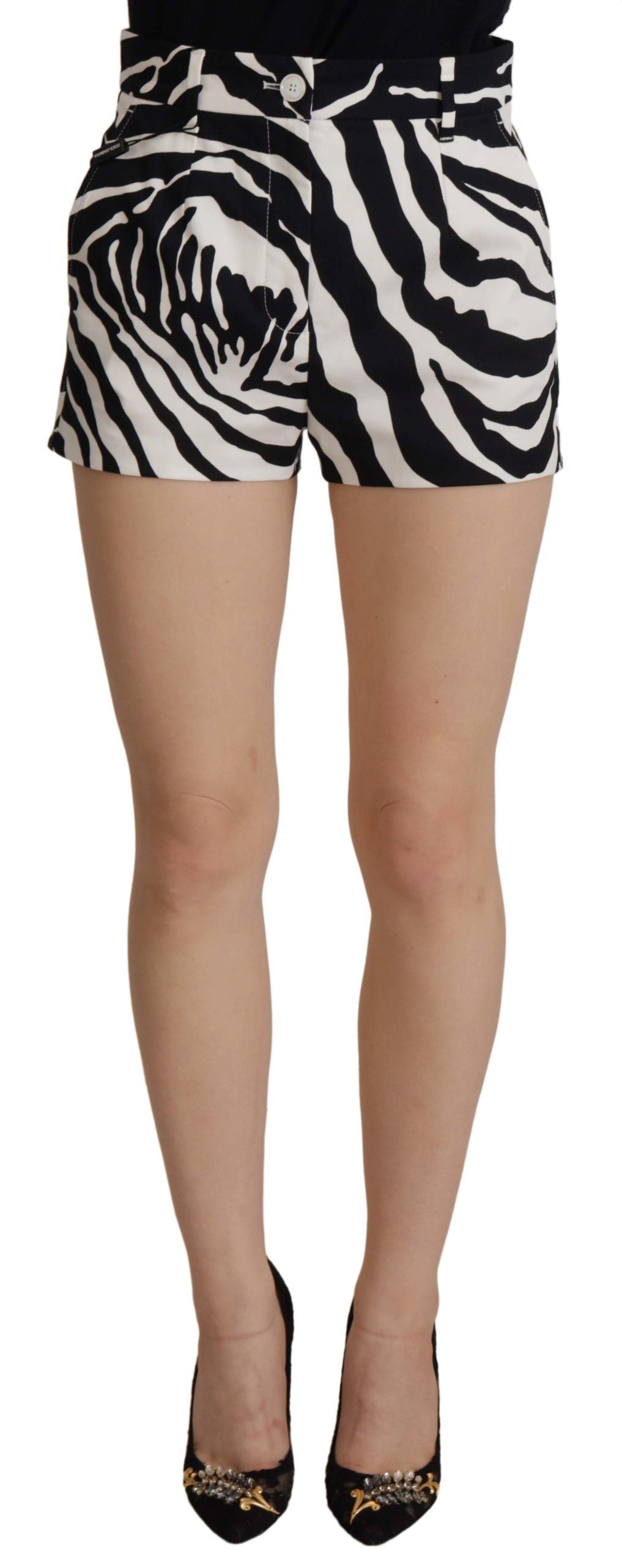 Dolce & Gabbana Black White Cotton Stretch Hot Pants Women's Shorts