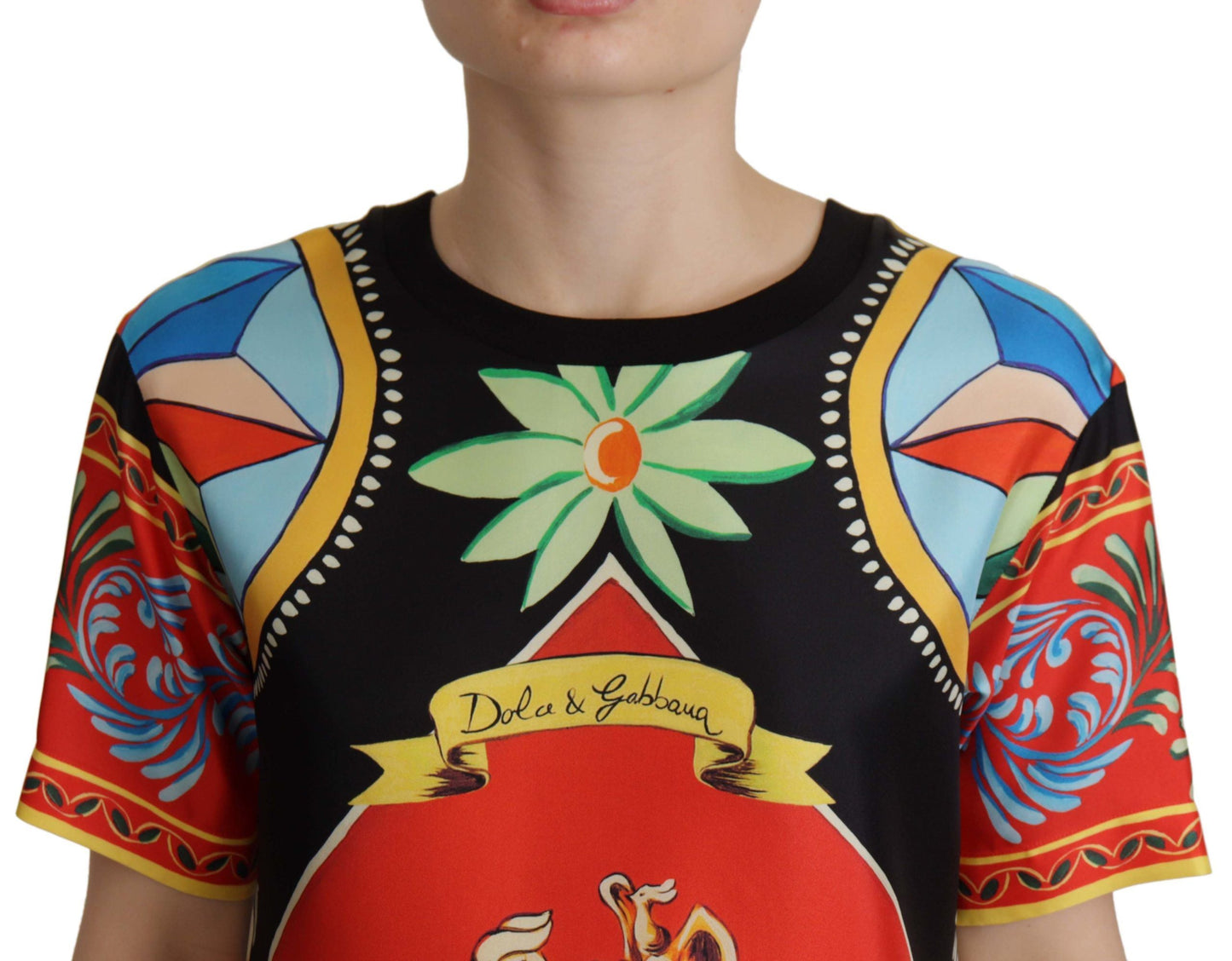 Dolce & Gabbana Multicolor Soldier Carretto Silk Top  Women's T-shirt