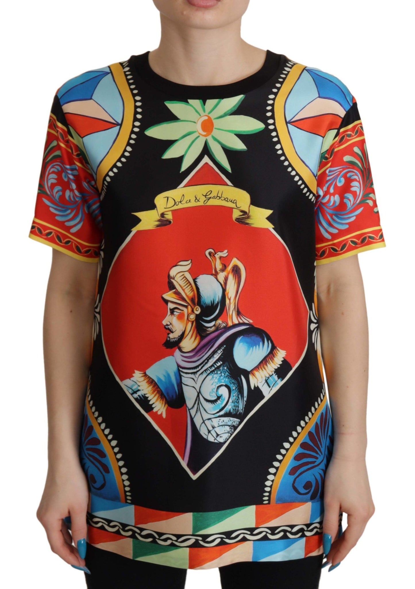 Dolce & Gabbana Multicolor Soldier Carretto Silk Top  Women's T-shirt