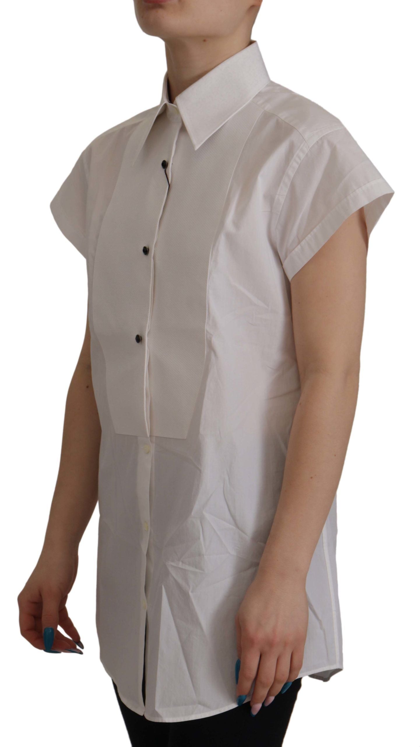 Dolce & Gabbana White Sleeveless Tuxedo Formal Blouse Women's Top