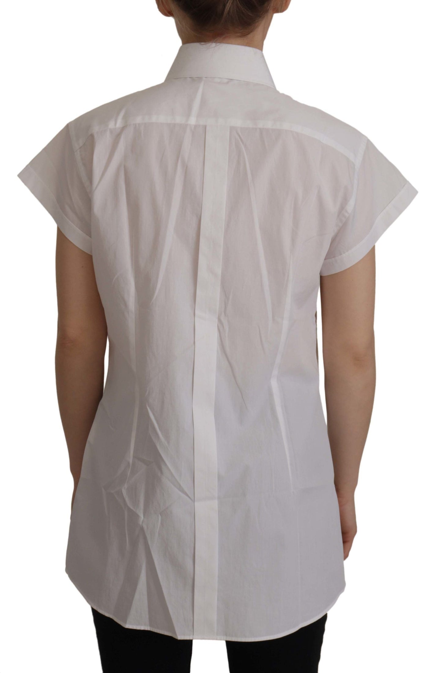 Dolce & Gabbana White Sleeveless Tuxedo Formal Blouse Women's Top