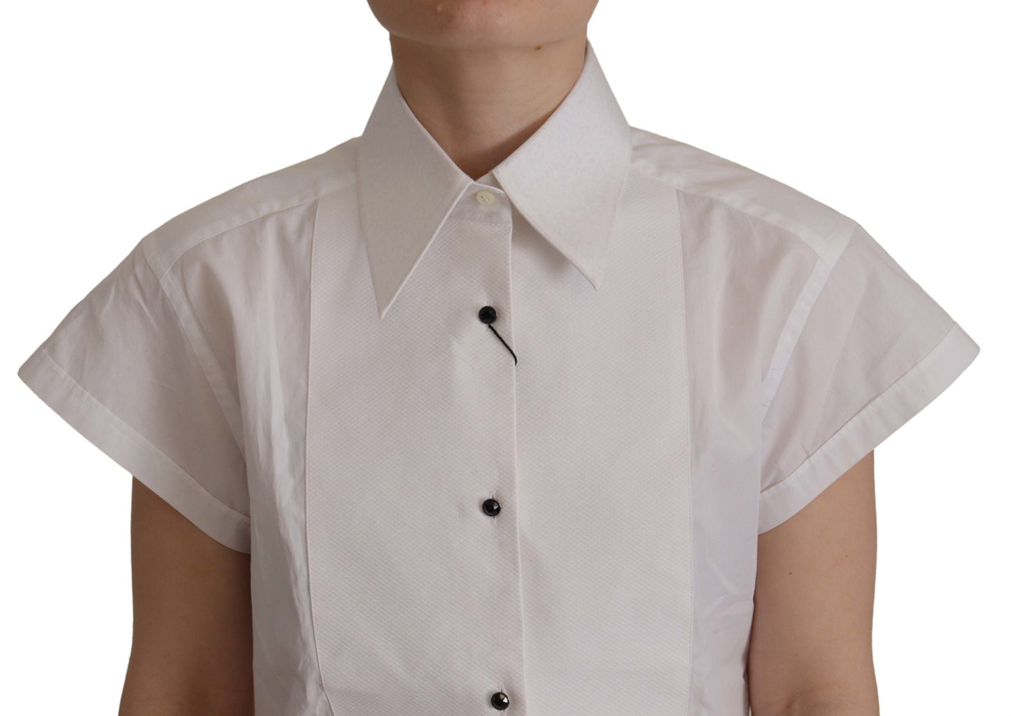 Dolce & Gabbana White Sleeveless Tuxedo Formal Blouse Women's Top