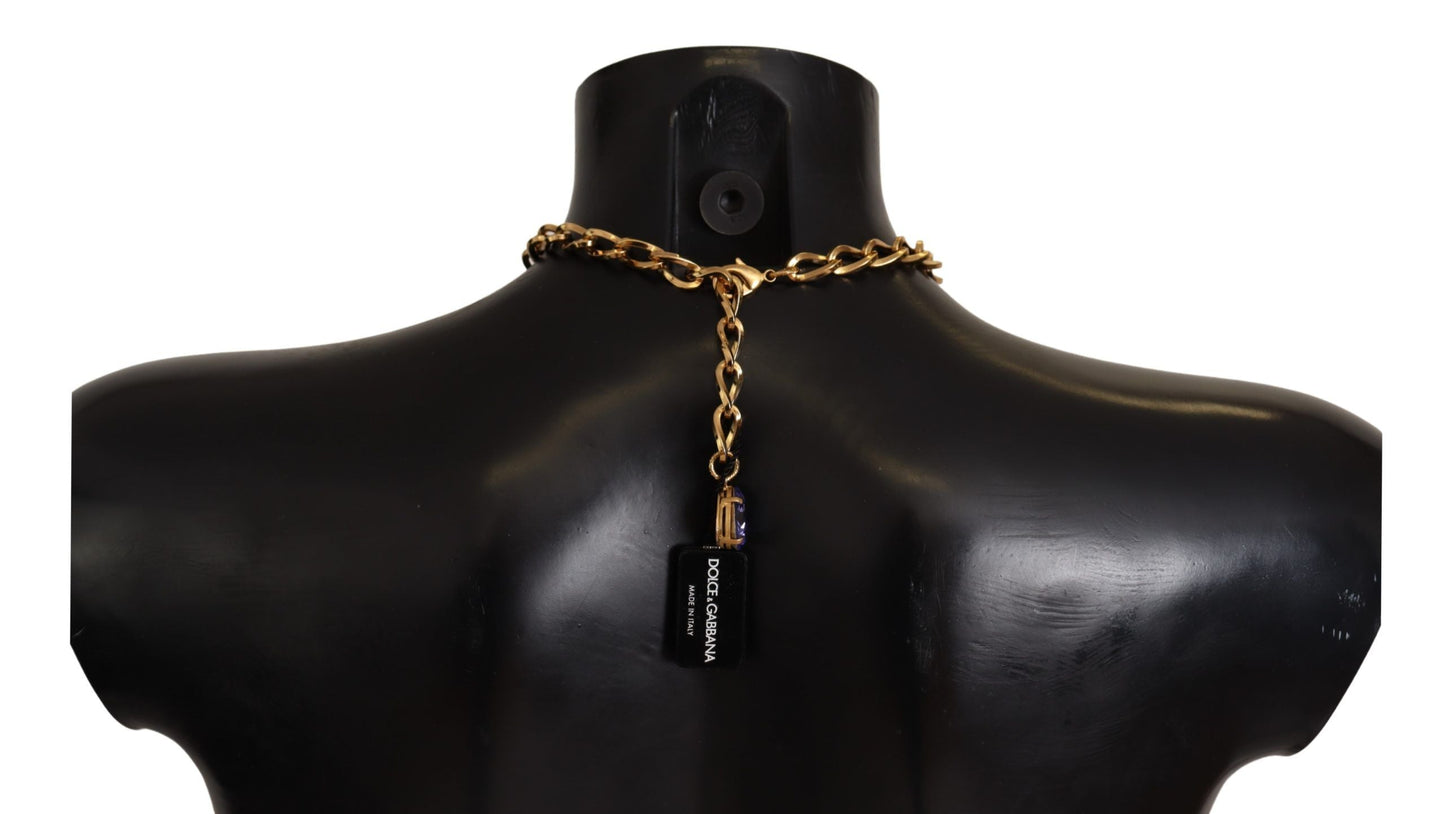 Dolce & Gabbana Gold Brass Crystal Purple Pink Pearl Pendants Women's Necklace