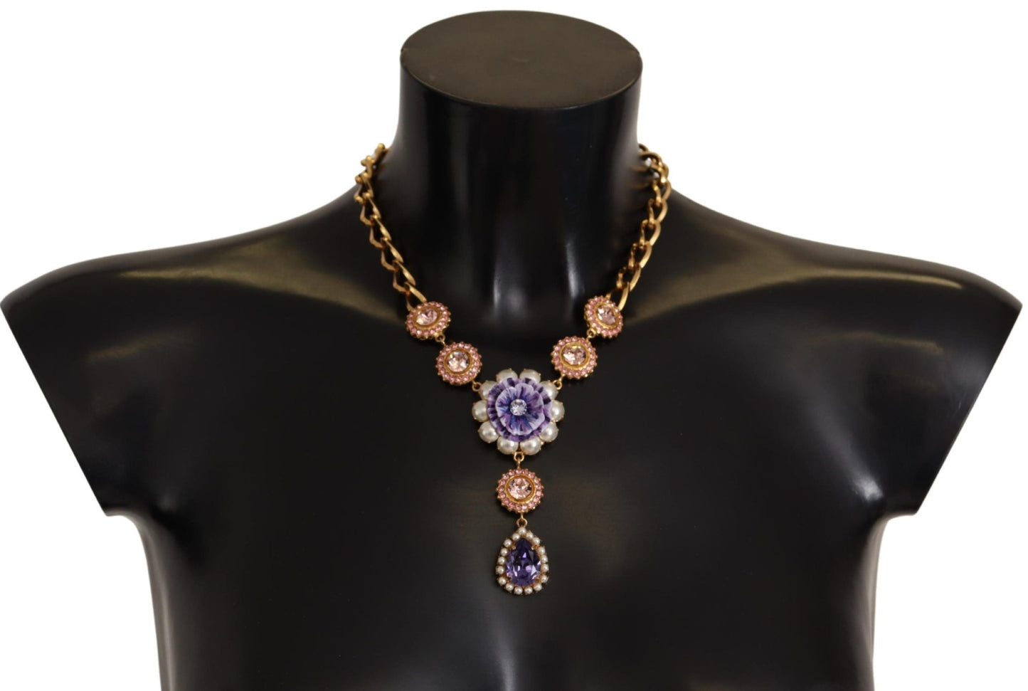 Dolce & Gabbana Gold Brass Crystal Purple Pink Pearl Pendants Women's Necklace