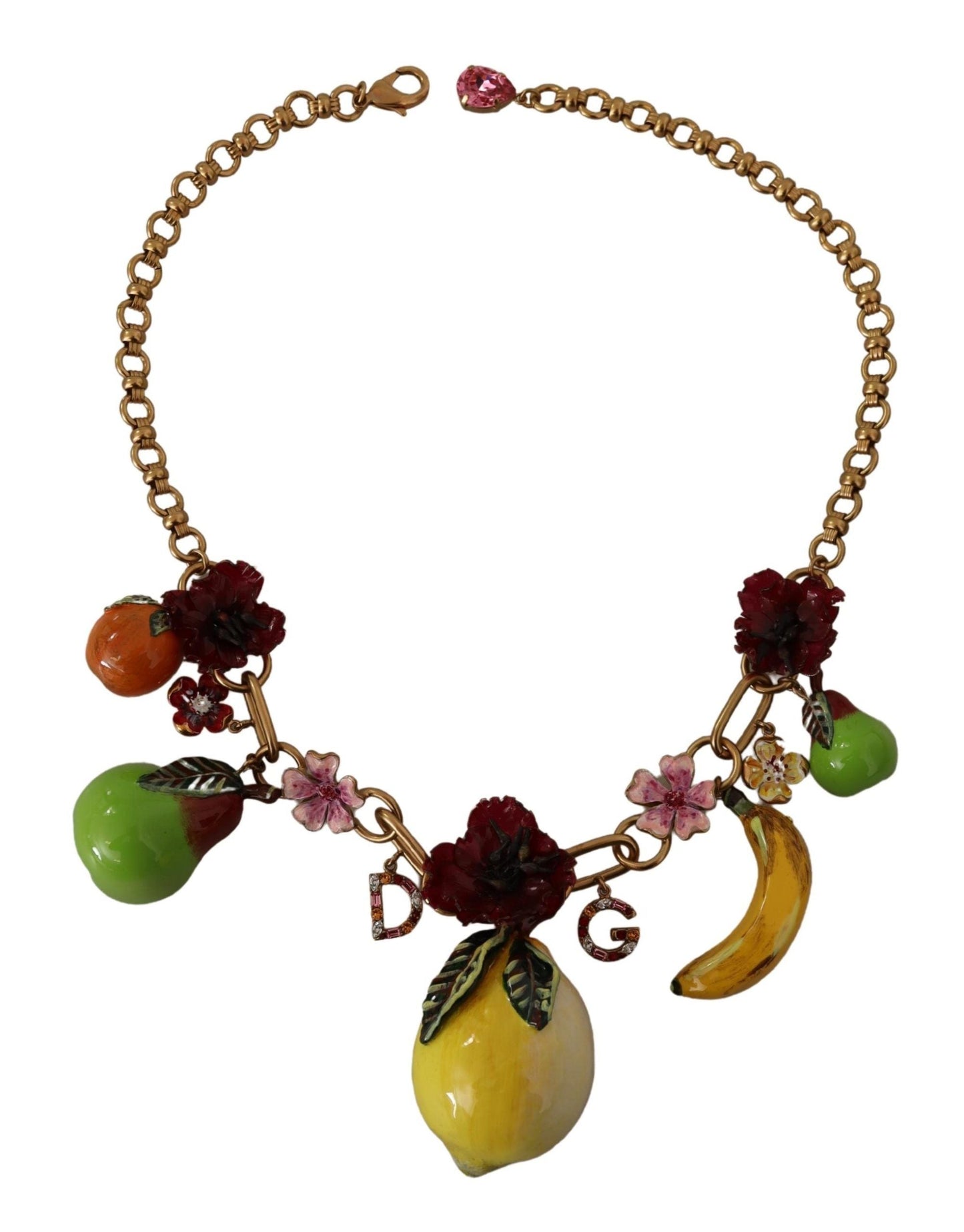 Dolce & Gabbana Gold Brass Sicily Fruits Roses Statement Women's Necklace
