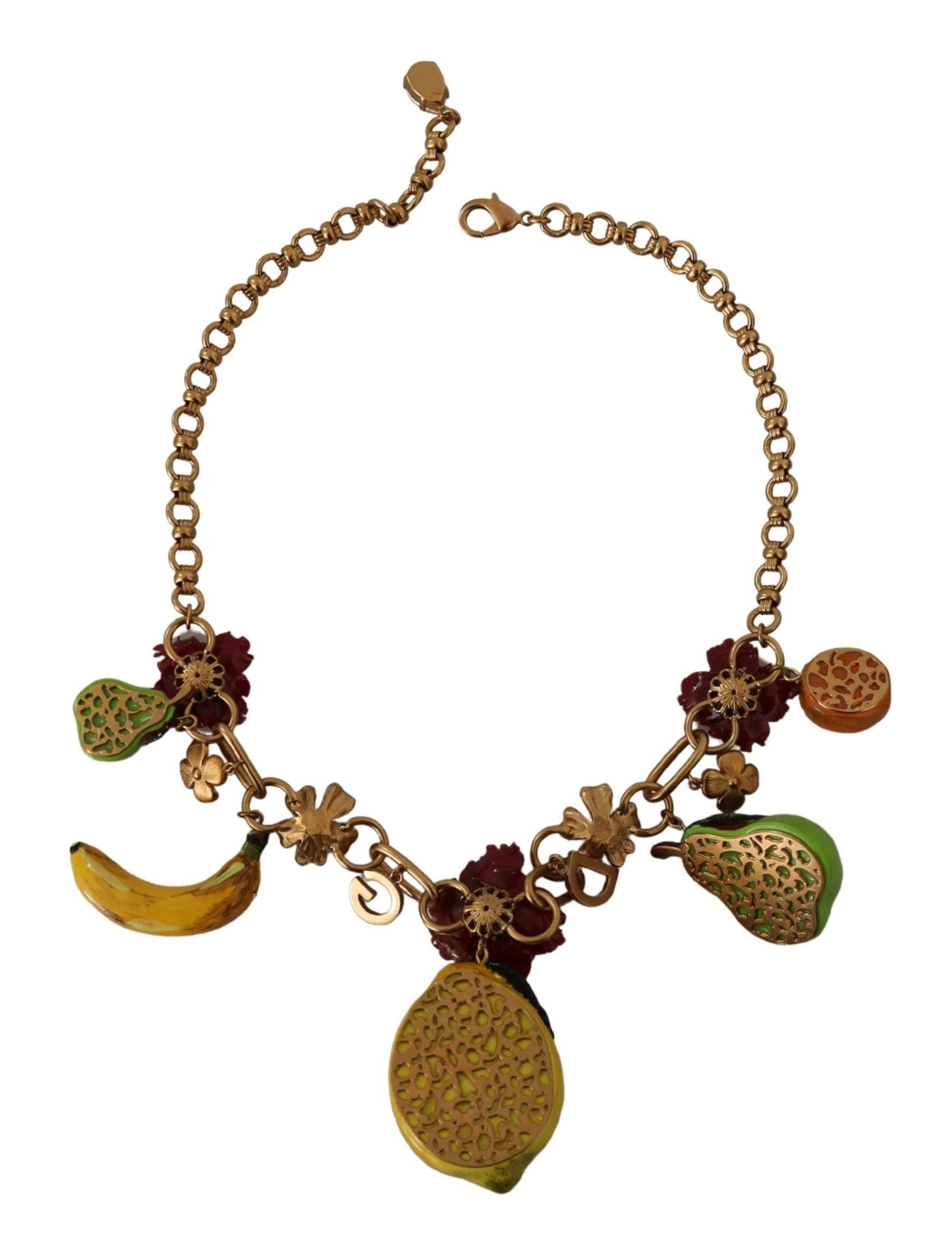 Dolce & Gabbana Gold Brass Sicily Fruits Roses Statement Women's Necklace