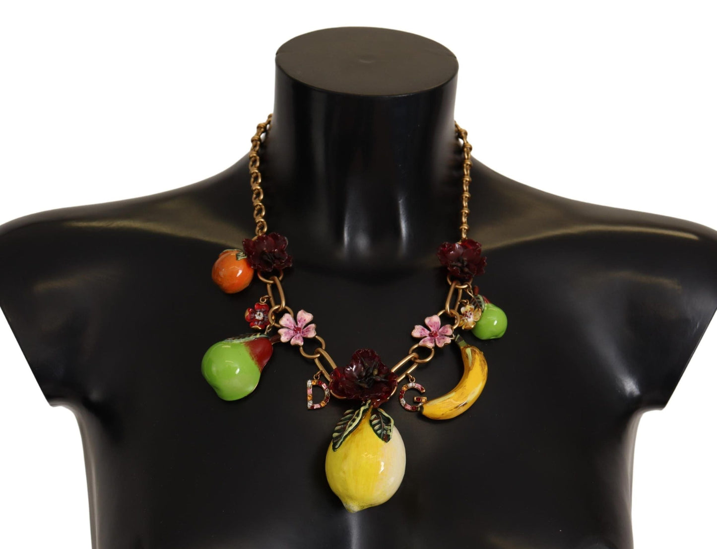 Dolce & Gabbana Gold Brass Sicily Fruits Roses Statement Women's Necklace