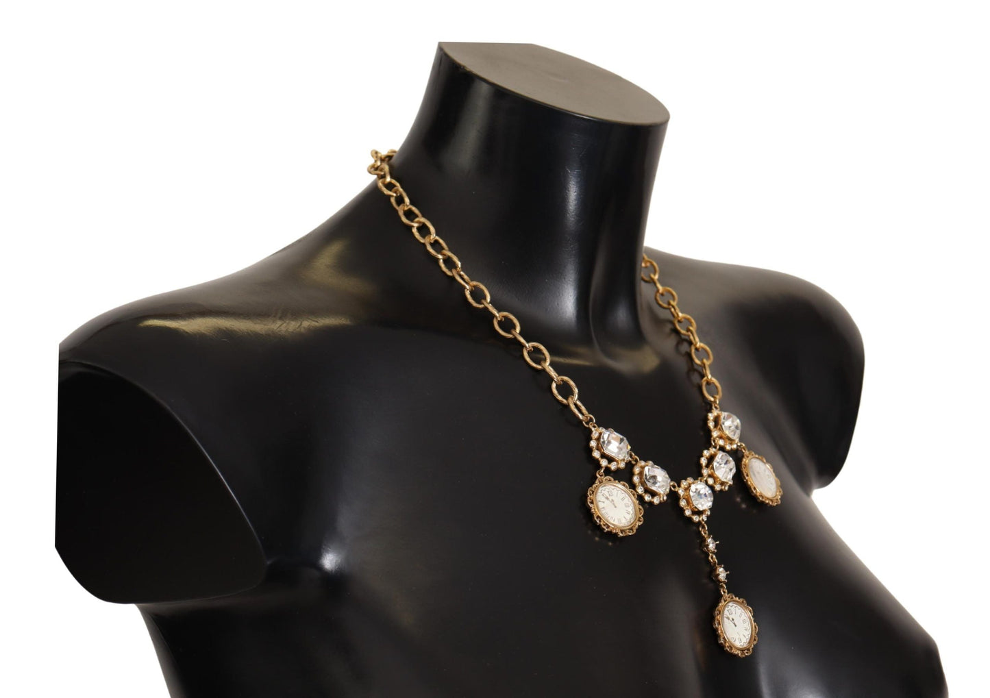 Dolce & Gabbana Gold Clock Statement Crystal Chain Women's Necklace