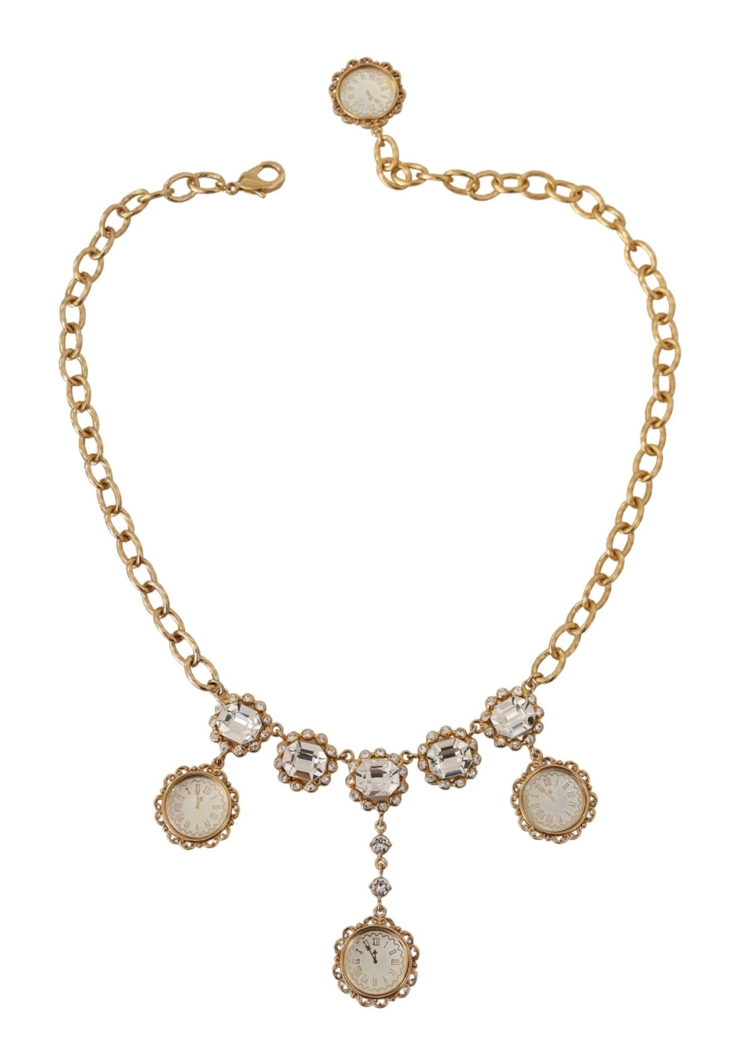 Dolce & Gabbana Gold Clock Statement Crystal Chain Women's Necklace