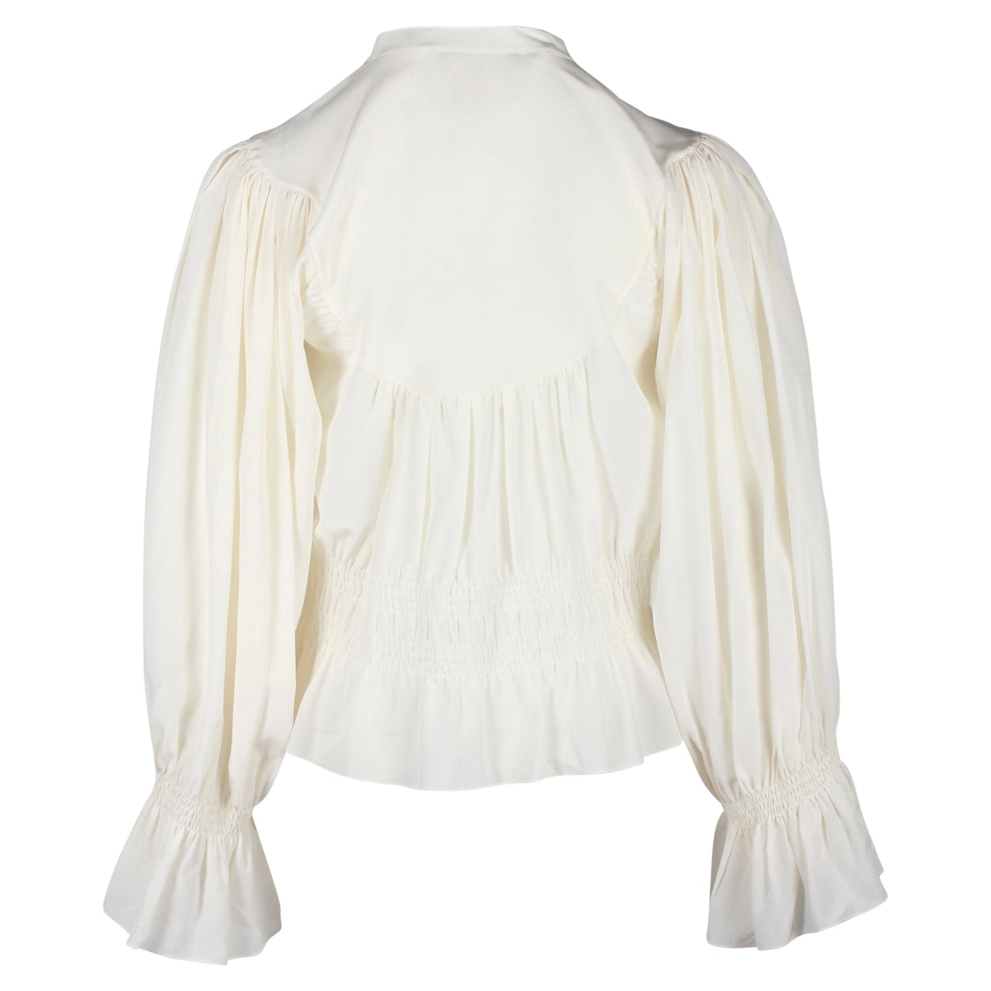 Chloe Pussybow Ruched Blouse in Ecru Silk