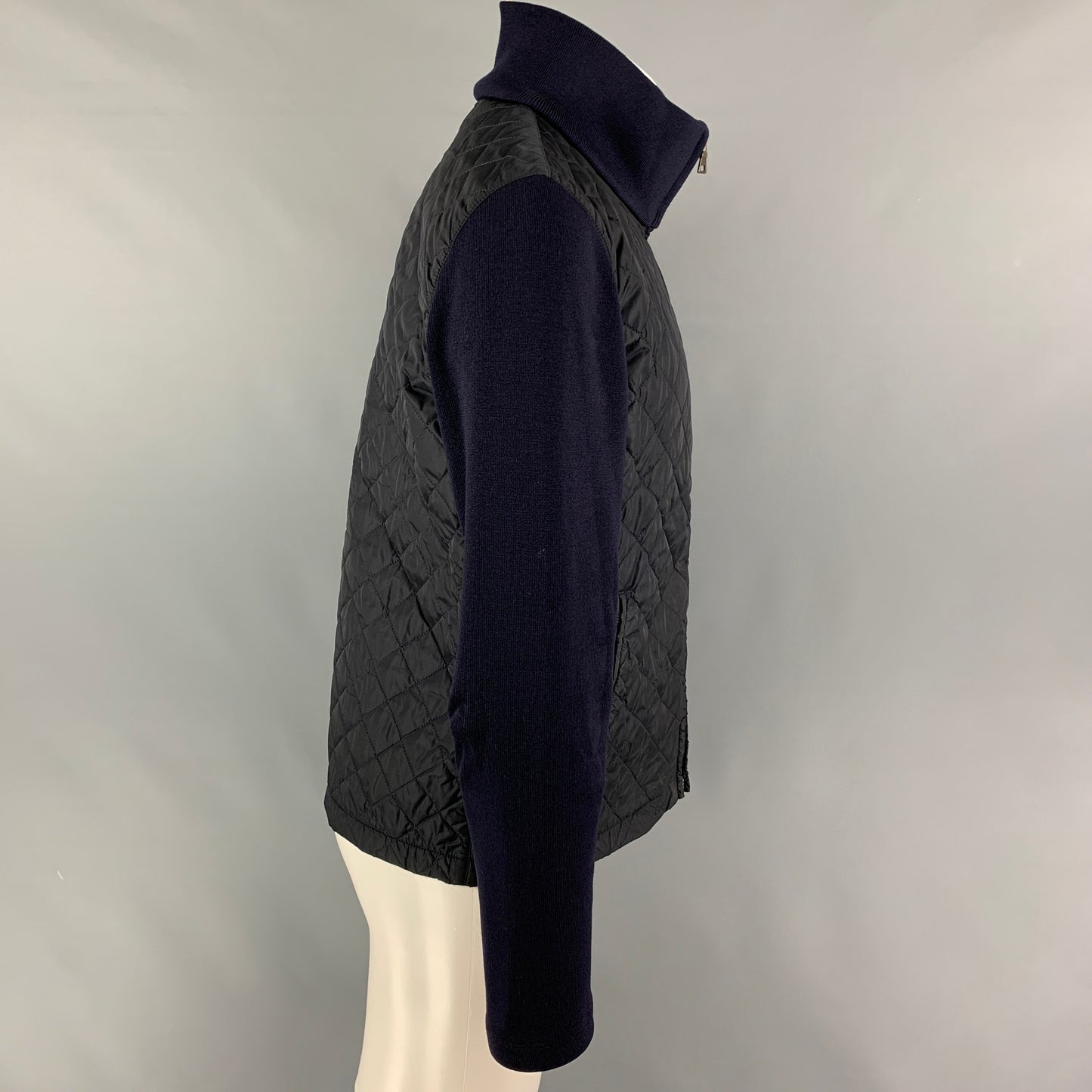 PRADA Size 40 Navy Quilted Nylon Zip Up Jacket