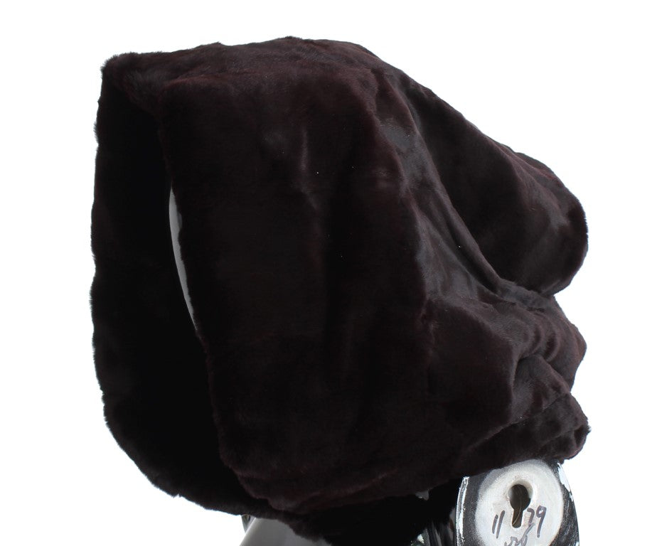 Dolce & Gabbana Purple Weasel Fur Crochet Hood Scarf Women's Hat