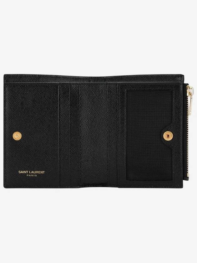 Saint Laurent Cassandre Matelasse Grain De Poudre Embossed Leather Half Wallet Black