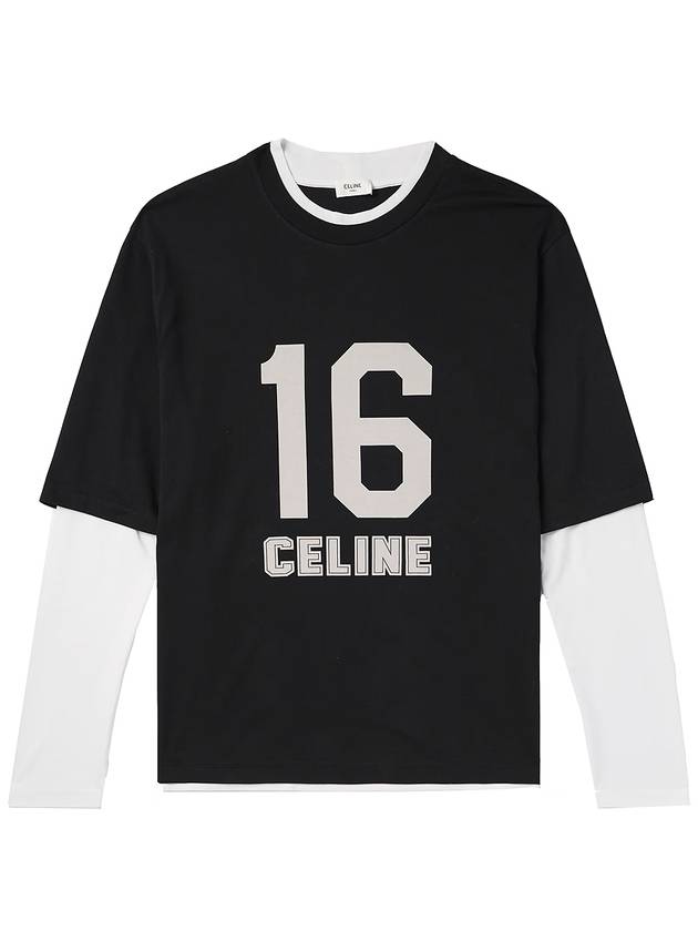 CELINE 16 Cracked Effect Print Layered Long Sleeve T-Shirt Black