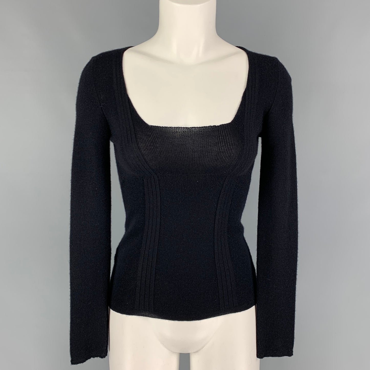 PRADA Size 4 Black Cashmere Silk Ribbed Scoop Neck Pullover