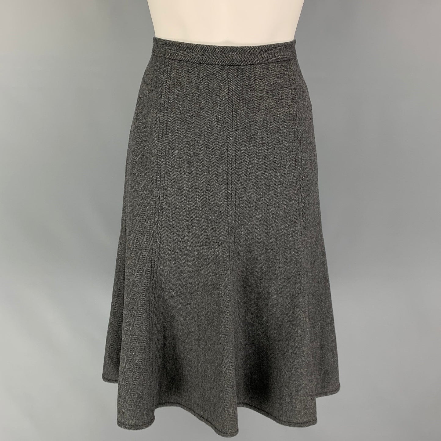 DOLCE & GABBANA Size 4 Grey Wool Blend Herringbone Tulip Below Knee Skirt