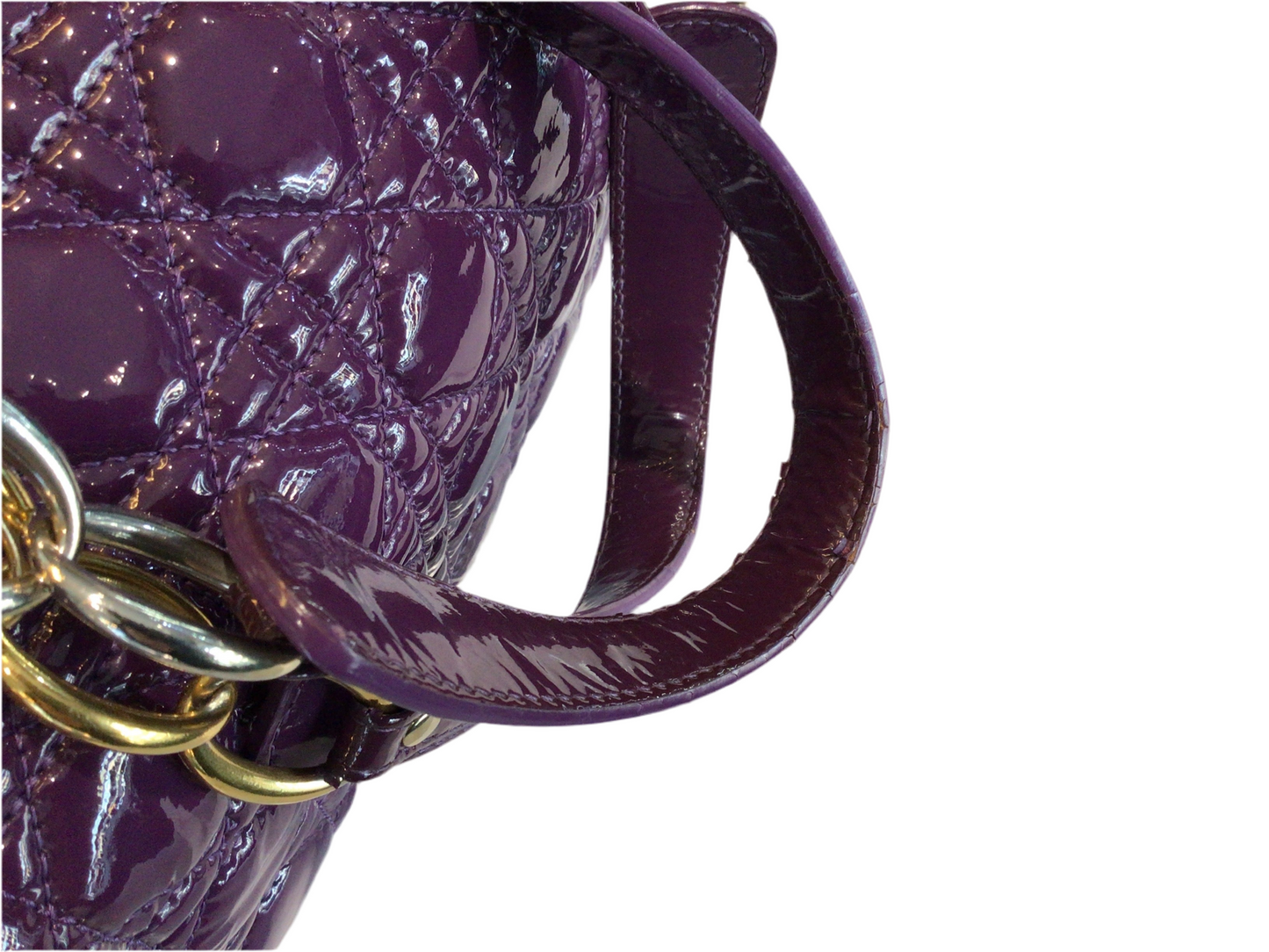Christian Dior Large Lady Dior Bag in Purple Cannage Quilted Patent Leather