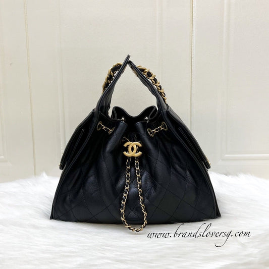 Chanel 25 Small Hobo Bag in Black Caviar and AGHW (Model: AS5293)