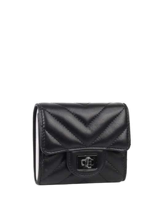 Chanel All Black Chevron 2.55 Compact Wallet.