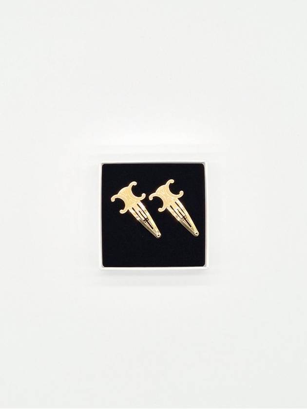 CELINE Triomphe Snap Brass Steel Hair Clip Gold Set Of 2