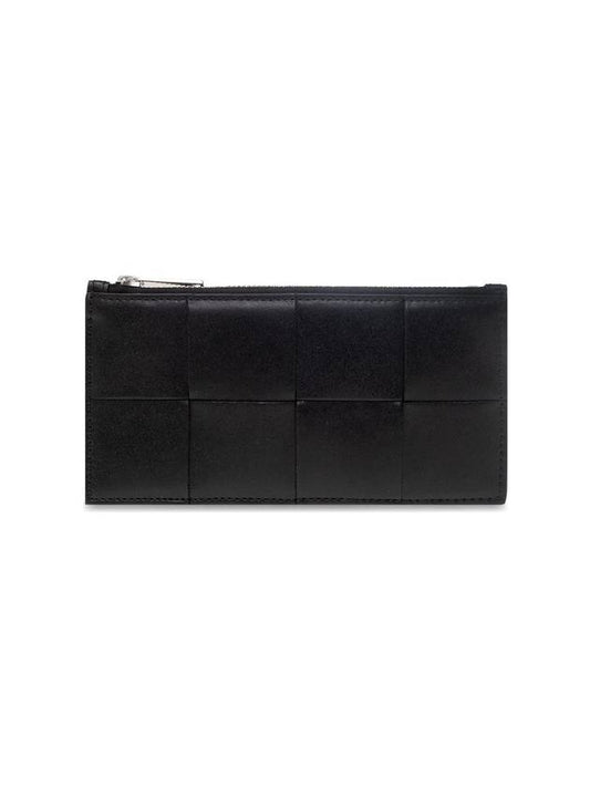 Bottega Veneta Intrecciato Zipper Leather Card Wallet Black