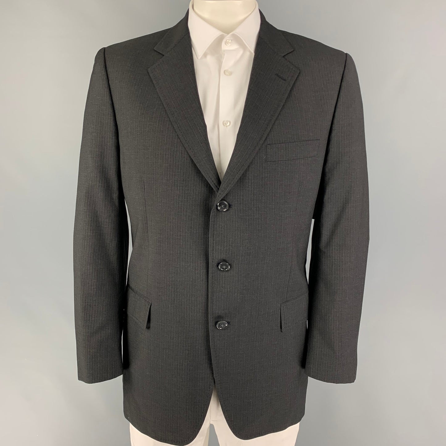 DOLCE & GABBANA Size 46 Charcoal Pinstripe Virgin Wool Sport Coat