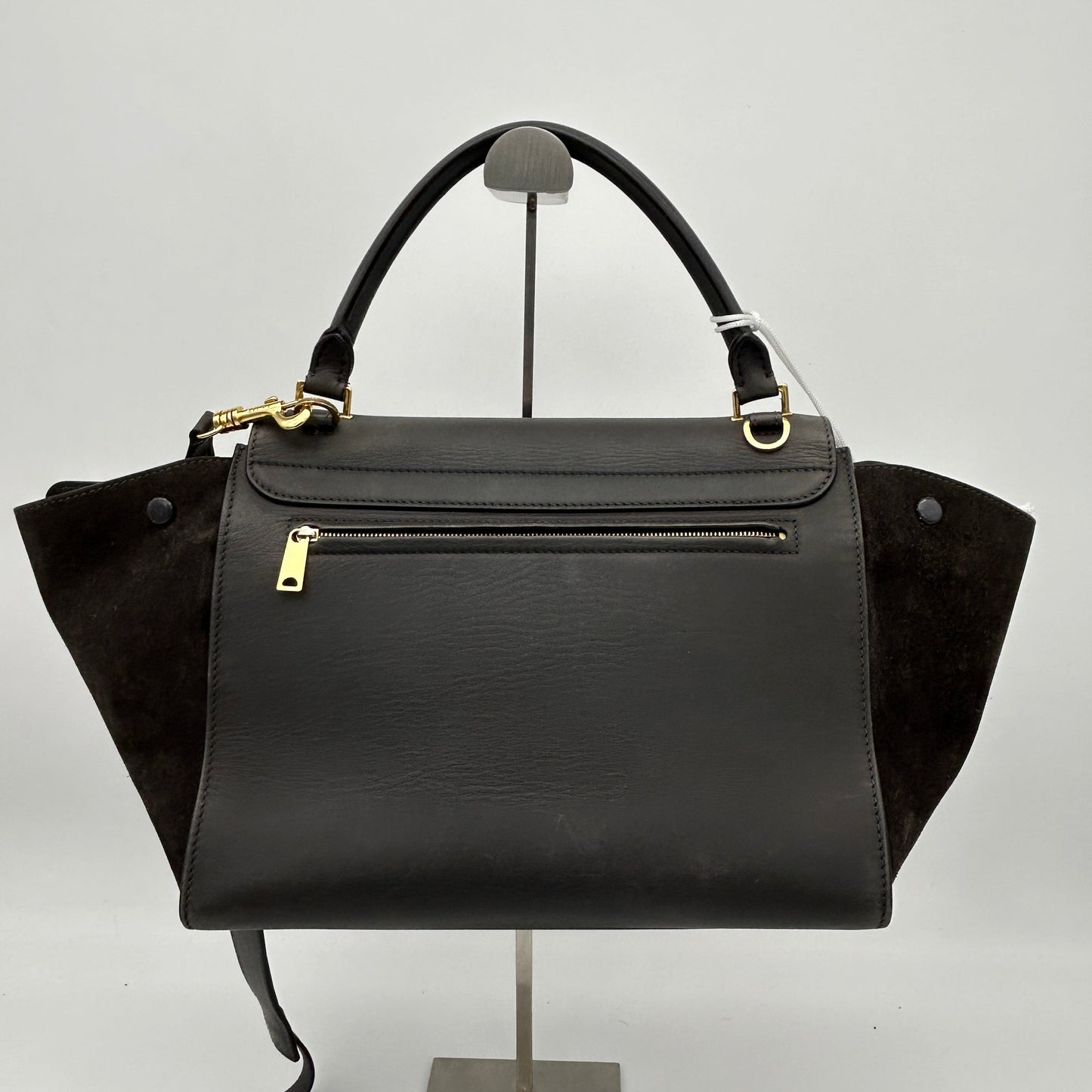 Celine Smooth Calfskin Suede Medium Trapeze Bag Dark Grey