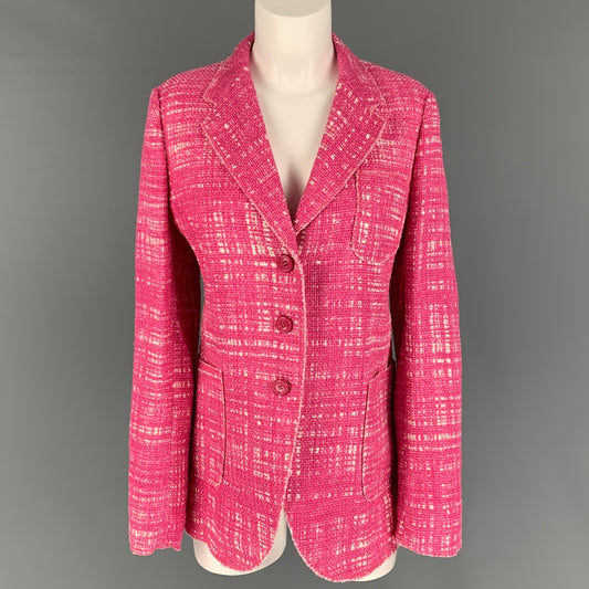PRADA Size 14 Pink White Cotton Blend Woven Jacket