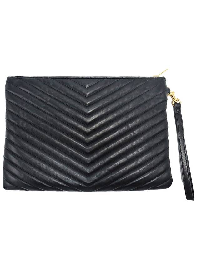 Saint Laurent Saint Laurent 413444 Black Quilted Calfskin Monogram Tablet Pouch Clutch